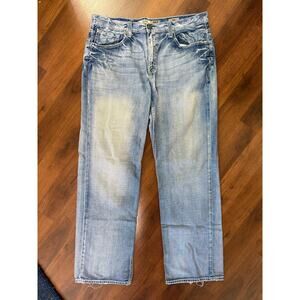 BKE Buckle Seth Jeans Straight Relaxed Casual Thick Stitch Light Wash Denim 38L